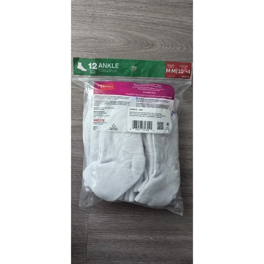 Hanes‎ Girls 11 Pairs White Ankle Socks Size M 10.5-4 Cushioned